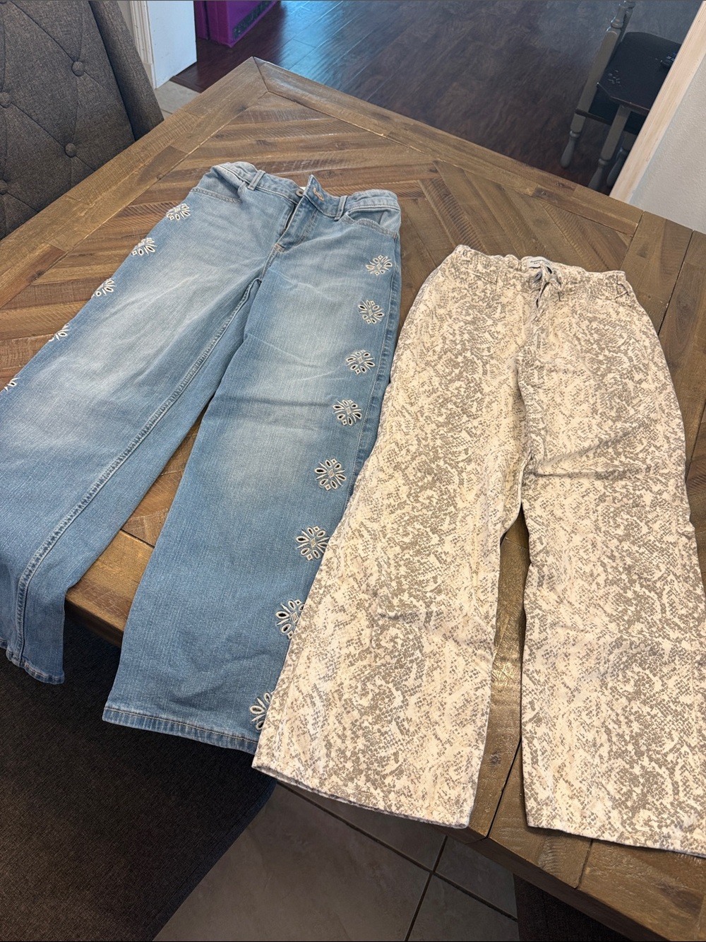 abercrombie kids Light Blue Embroidered Wide-Leg Jeans and printed jeans